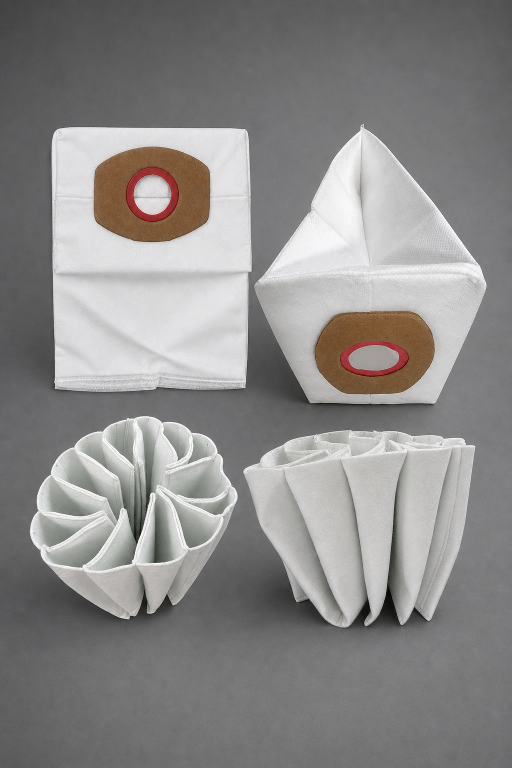 SKAMS vacuum bags and multi-pocket filter assemblies in a seamless studio scene